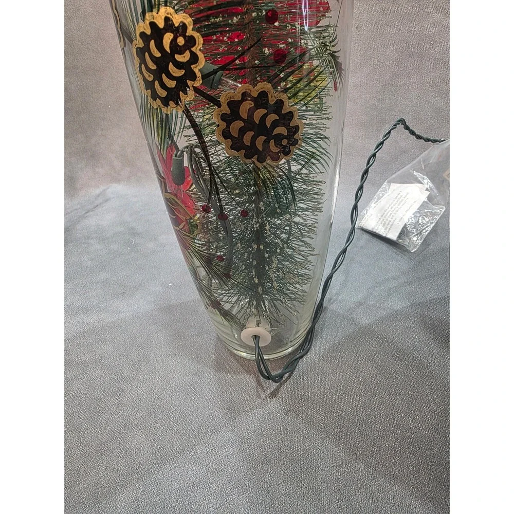 Set of 2 Christmas Poinsettia Lighted Glass Vases Holiday Decor 16 Inch Tall